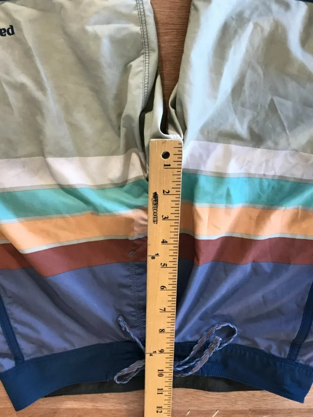 Patagonia Board Swim Shorts Men 28 Blue Striped Pocket Tie Waist Beach Outdoor